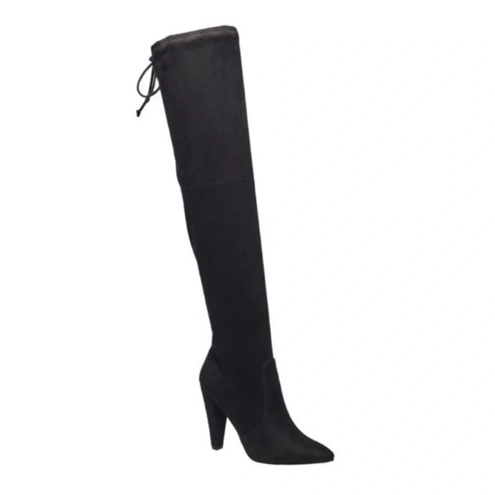French Connection Jordan Cone Heel Lace Up Over The Knee Boots Black siz…